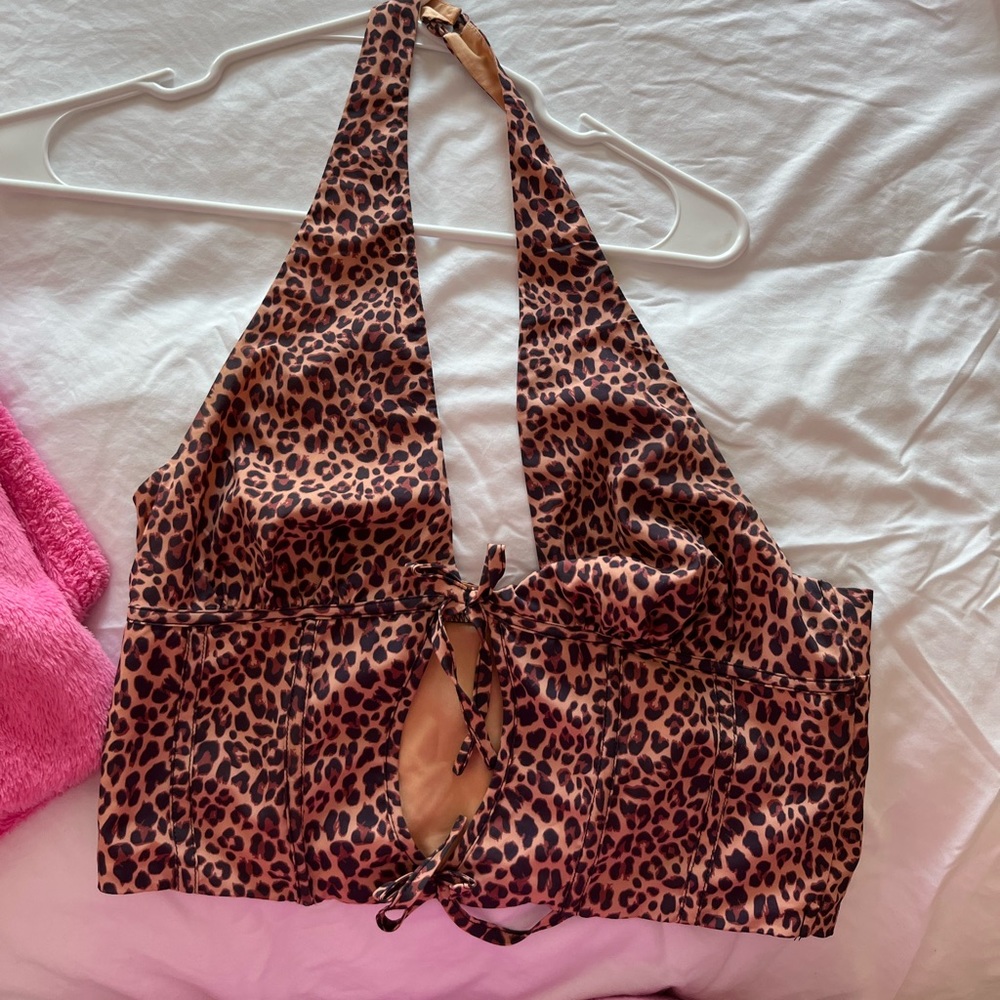 Tiger Mist Corset Leopard print top, size M